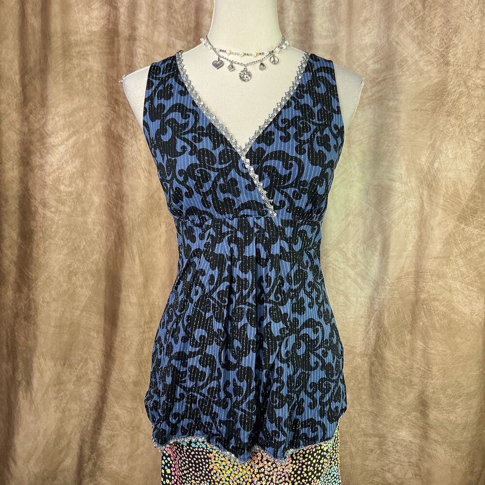 Vintage Y2K Whimsigoth Top Sleeveless Empire Waist Sequin Rocaille Renaissance